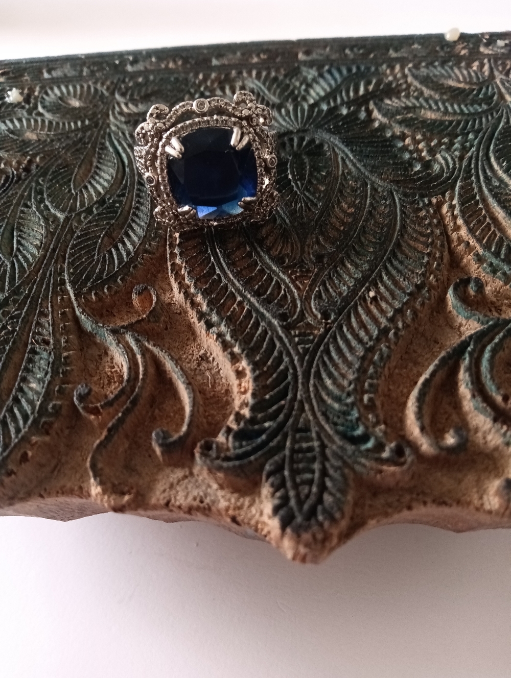 Sterling Silver 925 Ring Large Square Blue Sapphire Filigree Detail Size 9.5 - Picture 4 of 9